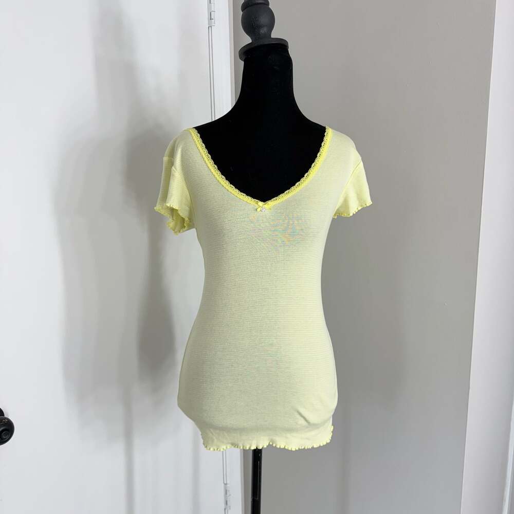 Vintage 2008 Old Navy Intimates Yellow Striped Lace Trim Babydoll Tee
